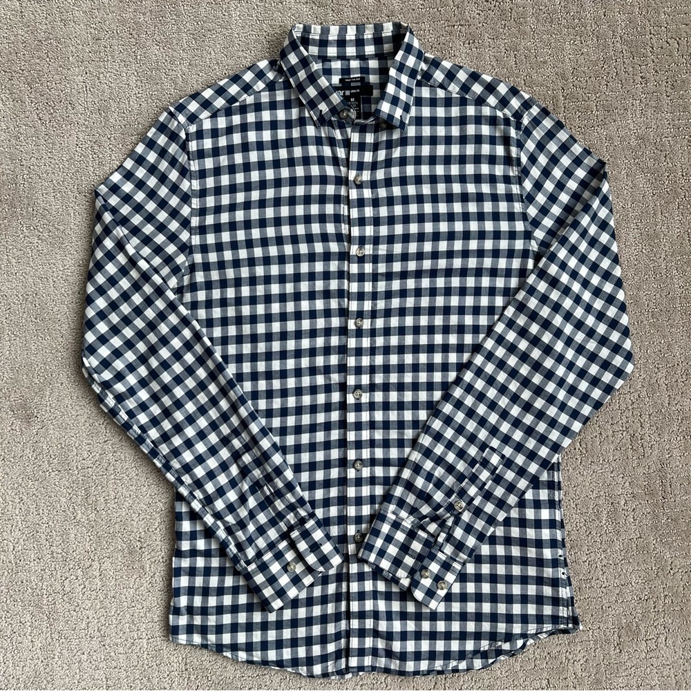 Navy and White Gingham Button Down Shirt